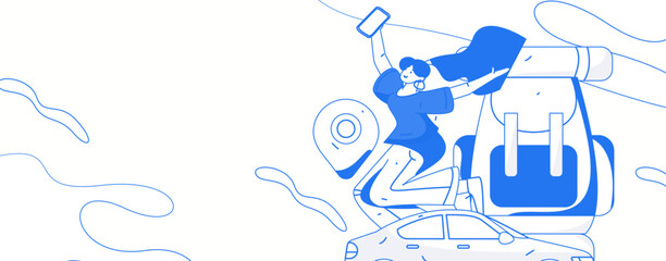 Flat vector concept operation hand-drawn illustration of people taking a taxi
