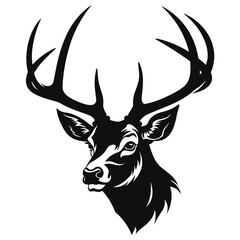 Deer in sunglasses head logo vector template illustration. Drawing for a tattoo. White background