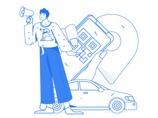 Flat vector concept operation hand-drawn illustration of people taking a taxi
