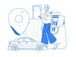 Flat vector concept operation hand-drawn illustration of people taking a taxi
