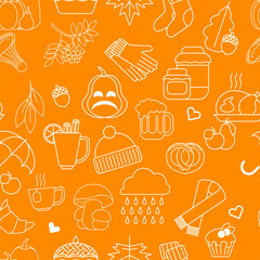 Seamless pattern with cute and cozy autumn-themed items