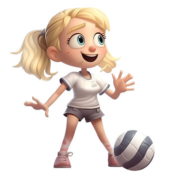 3D Render of a Little Blond Girl with a soccer ball