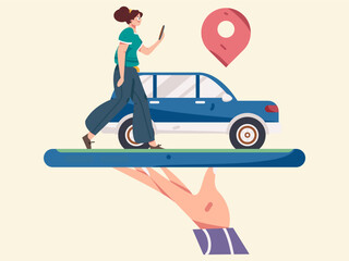 Flat vector concept operation hand-drawn illustration of people taking a taxi
