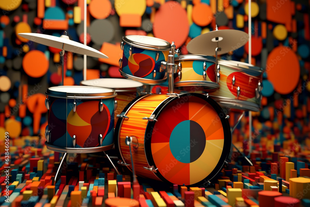 Fototapete a trending image depicts an abstract geometric representation of a drum set, with each drum and cymb