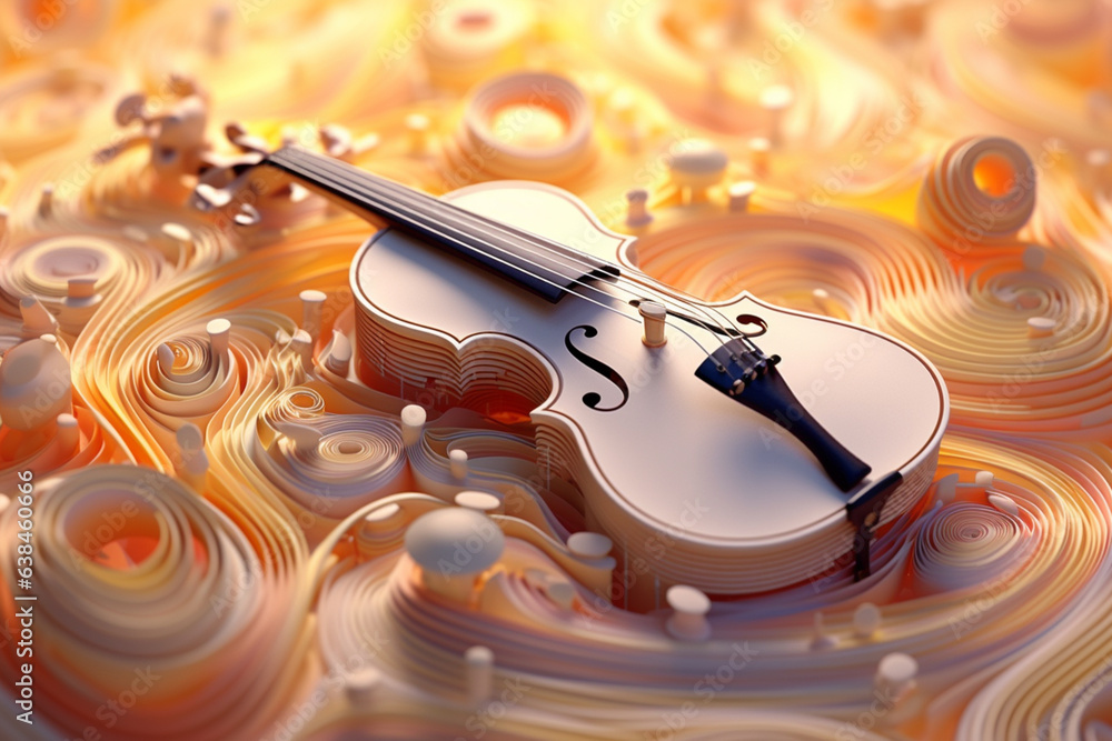 Leinwandbilder A captivating image showcases an abstract geometric style representation of a violin, with its elegant body and strings crafted using intricate geometric patterns and soft,  Generative AI technology