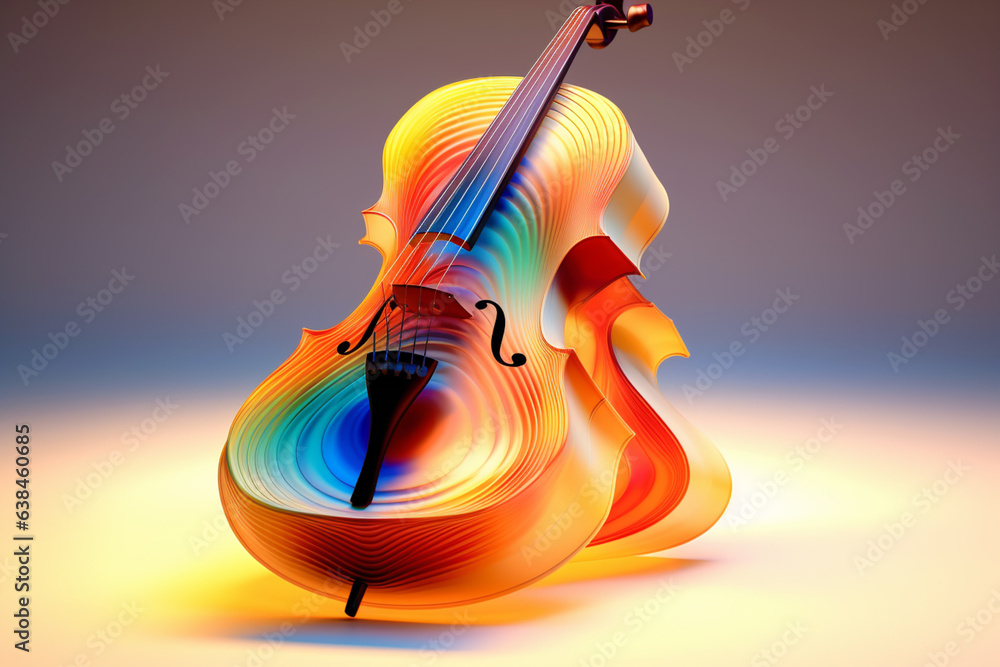 Fototapete an abstract geometric style rendering of a cello, with its curved body and strings composed of intersecting geometric shapes and soft, . Generative AI technology