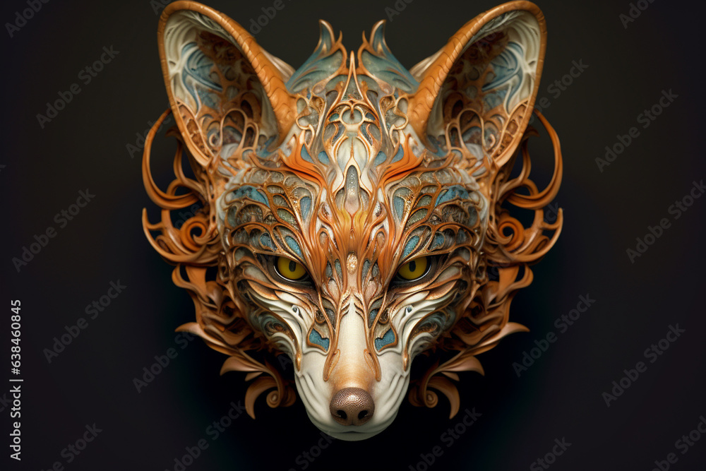 Poster A popular image presents an intricately designed and ornamental interpretation of a fox skull. Generative AI technology