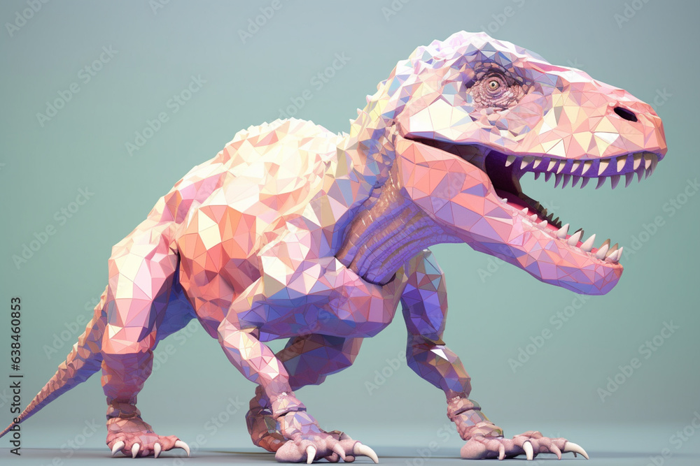 Poster a pastel-colored geometric-style tyrannosaurus rex artwork with intricate geometric shapes and soft 