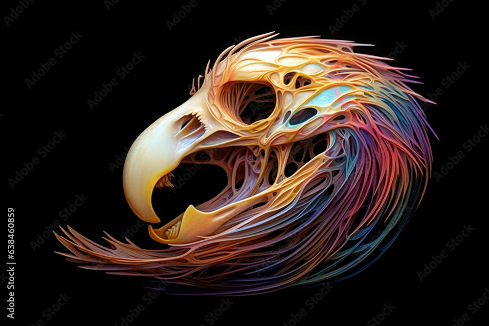 Fototapete A trending image depicts an artistic interpretation of a bird skull, with abstract and flowing lines that capture. Generative AI technology