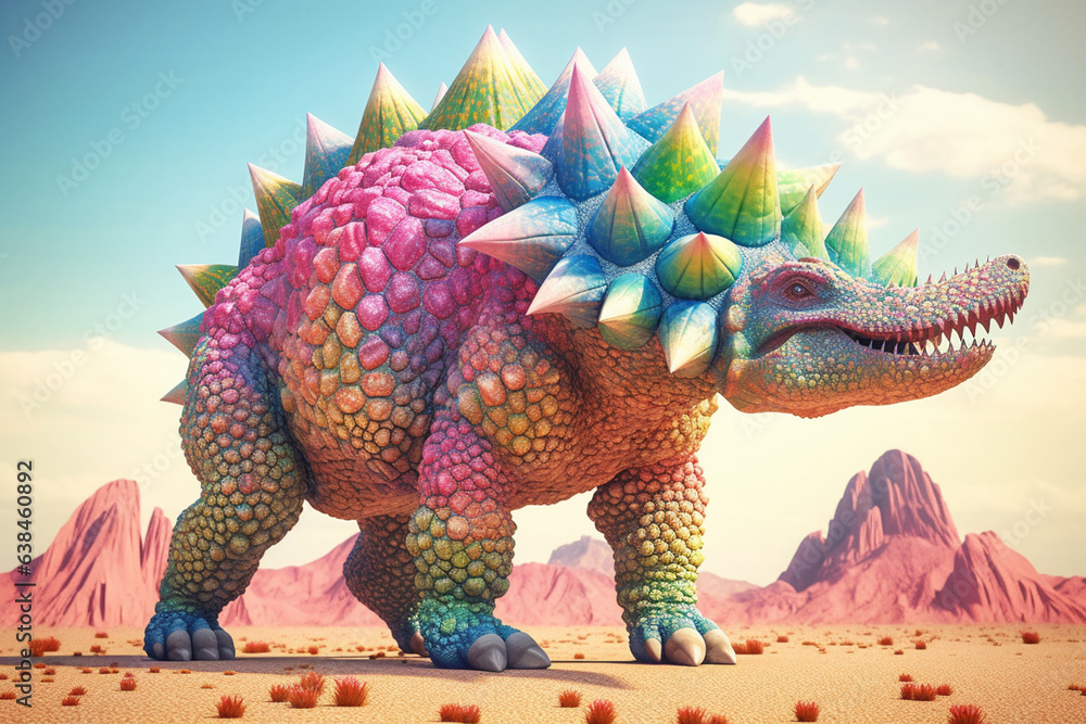 Aufkleber a pastel-colored geometric-style stegosaurus artwork with intricate geometric shapes and soft pastel