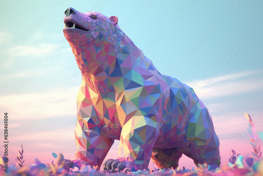Poster a pastel-colored geometric-style giant ground sloth artwork with intricate geometric shapes and soft