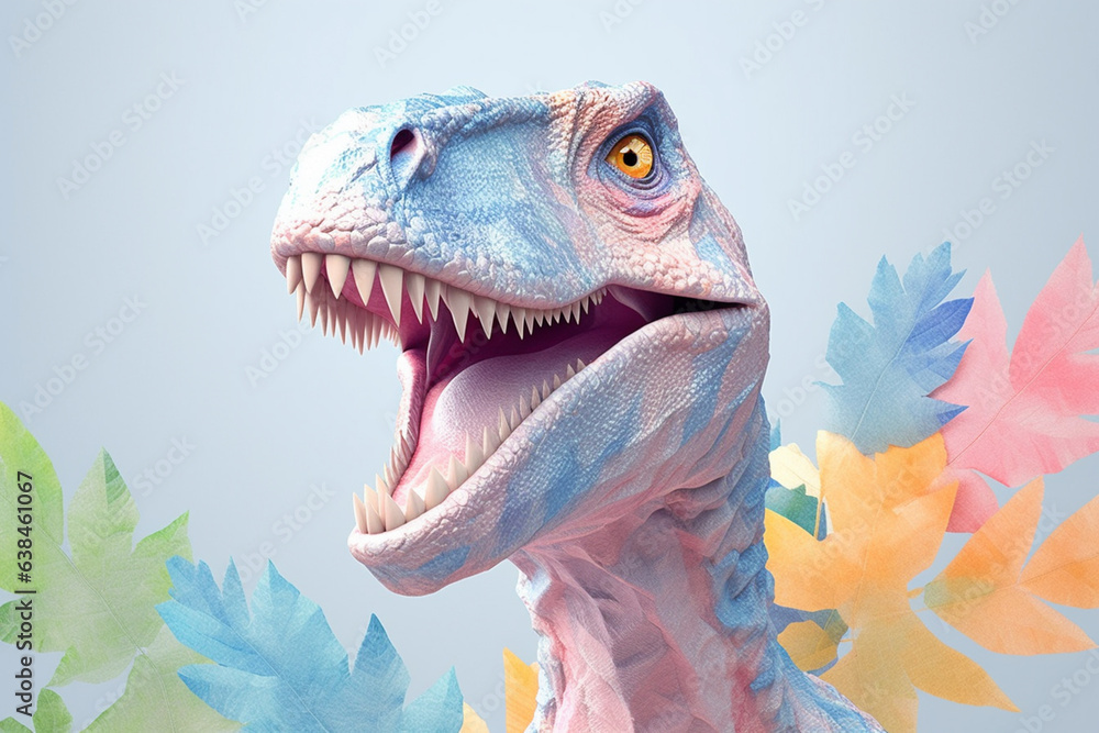 Poster a pastel-colored geometric-style velociraptor artwork with intricate geometric shapes and soft paste