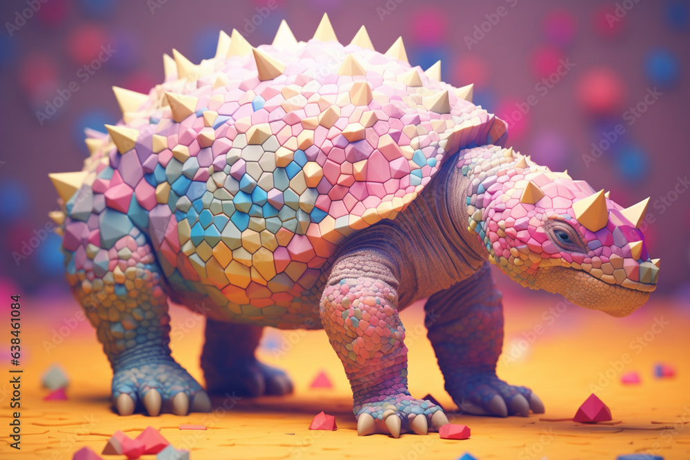 Aufkleber a pastel-colored geometric-style ankylosaurus artwork with intricate geometric shapes and soft paste