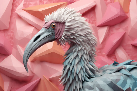 A pastel-colored geometric-style Moa artwork with intricate geometric shapes and soft pastel hues. Generative AI technology