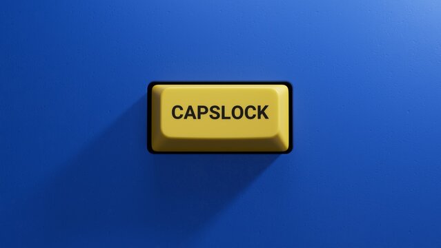 CapsLock.3D illustration of button of keyboard of a modern computer.Light yellow button.3D rendering on blue background.
