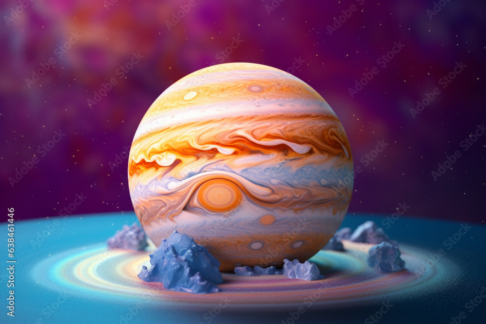 Aufkleber An abstract Jupiter with swirling geometric patterns and soft pastel colors, evoking a sense of tranquility and serenity in the cosmic expanse. Generative AI technology