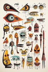 Native ritual masks and ornaments in traditional style. Abstract art poster design. Ai Generative