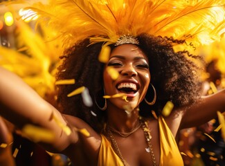 Girl with feathers dressed up at carnival