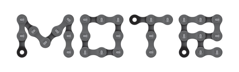 Vector text MOTOR created from realistic bike chain. Isolated on white background.