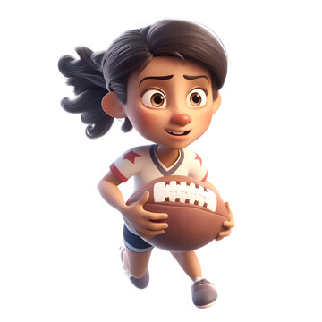 3D Illustration of a Little Girl with a Football. isolated on white background