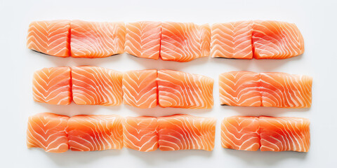 Closeup of fresh Slices of salt Salmon on a white background. Red premium fish close-up.