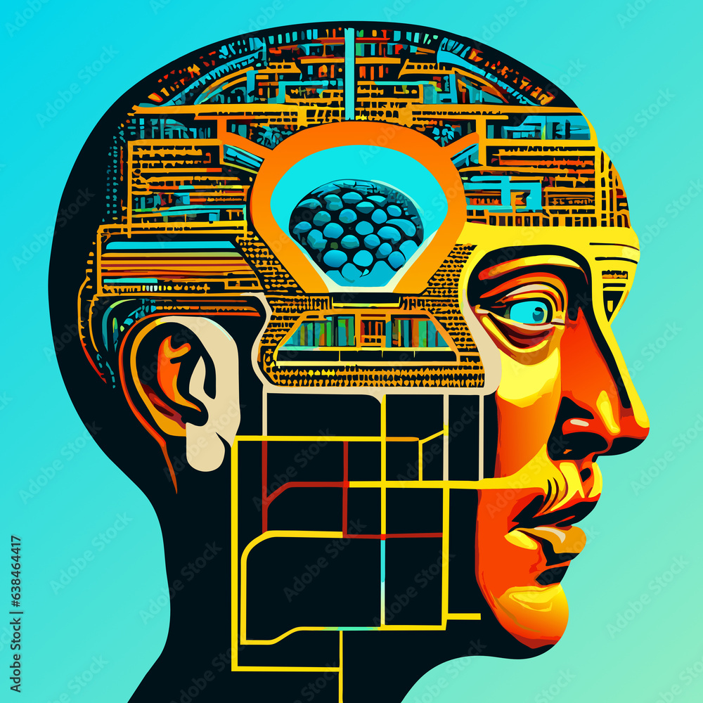 Poster artificial intelligence. artificial intelligence concept. human head.