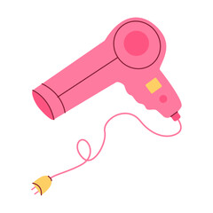 Hairdryer vector illustration.Cute pink hair dryer in simple style isolated on white background.