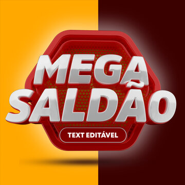 selo 3d ''mega sald&atilde;o texto edit&aacute;vel'' 