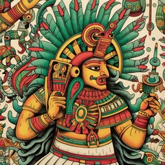 Aztec god red and green illustration made with Generative AI 