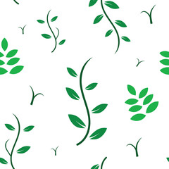 seamless pattern with minimalist green stem leaves