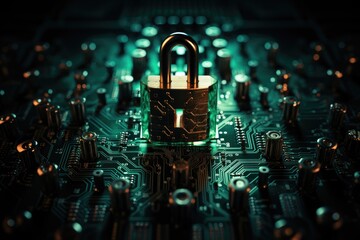 security lock symbol on computer board. computer security