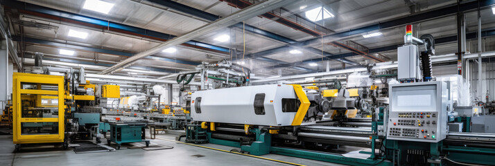 Wide format CNC machine tools at work in a modern factory