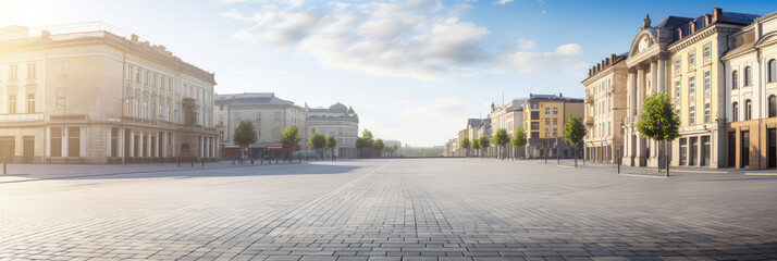 Wide panorama empty European ancient street architecture tourist scenery