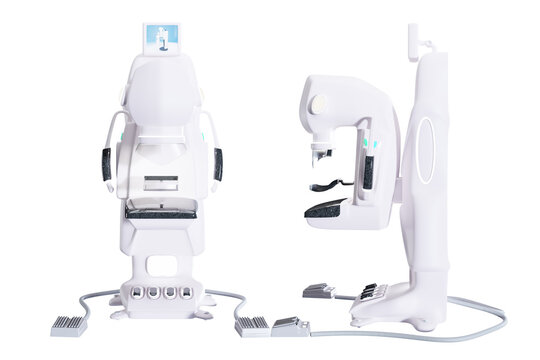 Mammogram device 3D rendering top view  for screening breast cancer in hospital on white background. Clipping path.