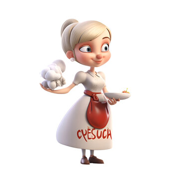 Young waitress with a cake. 3d illustration. isolated white background