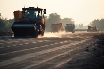 A road roller works on the road, ai generated