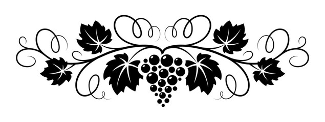 Grapes vine decorative pattern. Graphic illustration for grape juice or wine label, emblem or banner. - 638466419