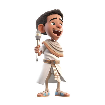 3D illustration of an ancient Roman soldier with a microphone isolated on a white background