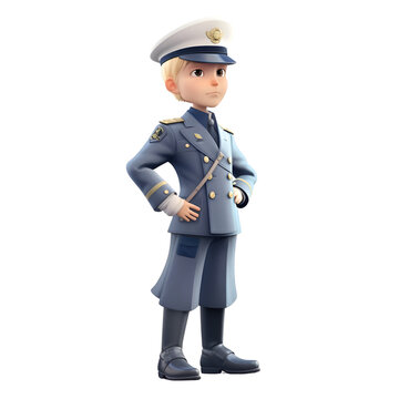 3D rendering of a cartoon police officer isolated on white background.