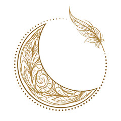Golden cresent moon vector illustration. Ethnic style vector graphic. © sablegear