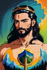 Multicolored Jesus Christ illustration in comic book style 