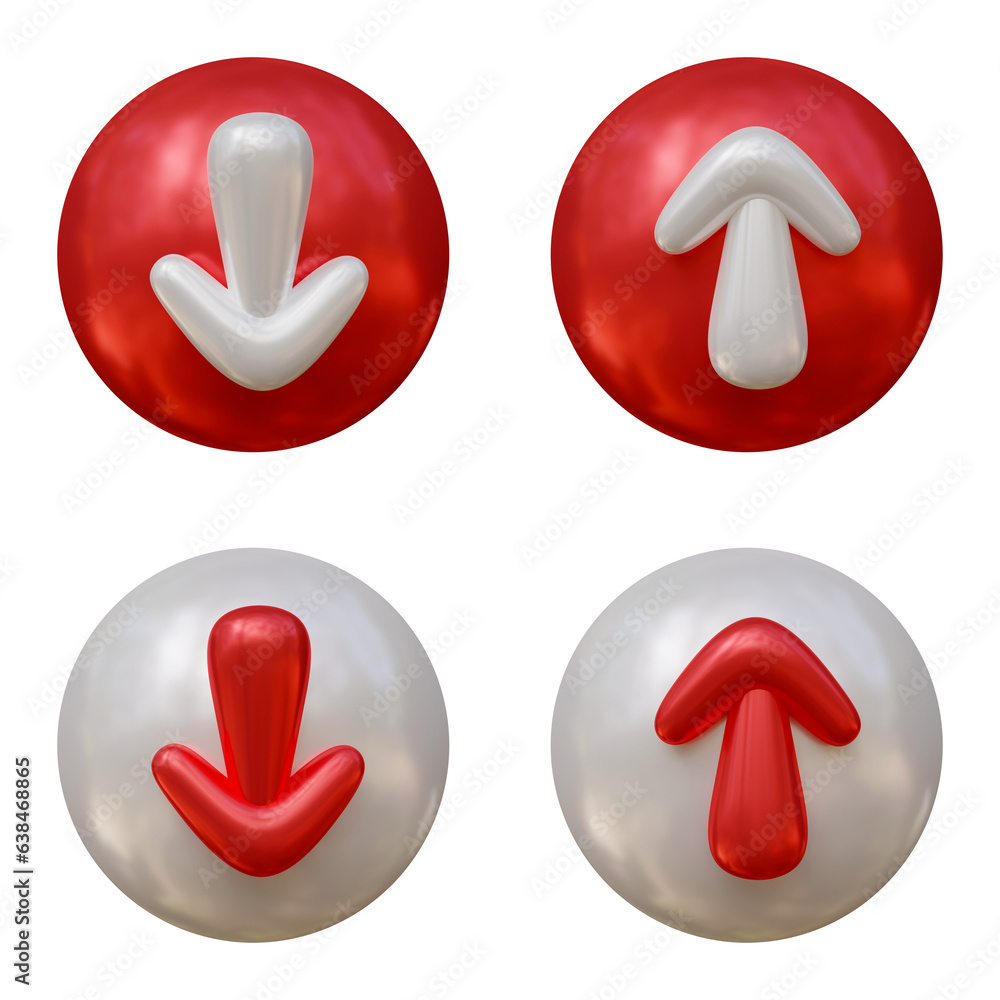 Poster set of download and upload button icons in 3d rendering isolated on transparent background in red an