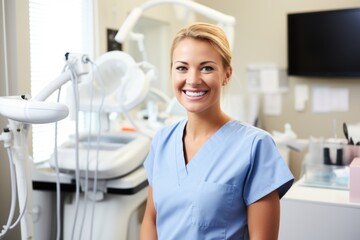 A smiling female dentist in her office