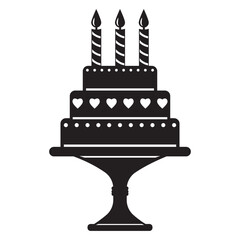A cake with candles on a stand, a festive dessert. Black silhouette. Vector illustration, icon.