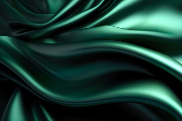 Fototapeta premium Smooth elegant dark green color silk or satin cloth texture. Abstract background. Banner. Generated AI