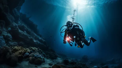 Fototapeten Illustration of a scuba diver exploring the vibrant underwater world © NK