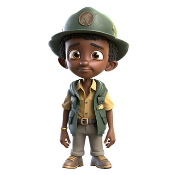 3D Render of an African American boy with WW2 green uniform