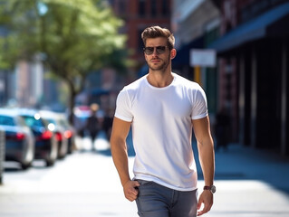 Fototapeta premium man walking on the street