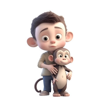 3D rendering of a cute cartoon character with a baby on a white background
