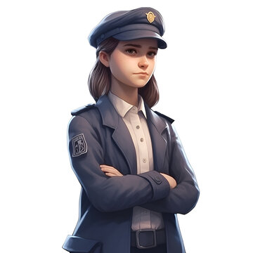 3D illustration of a female police officer with a stethoscope